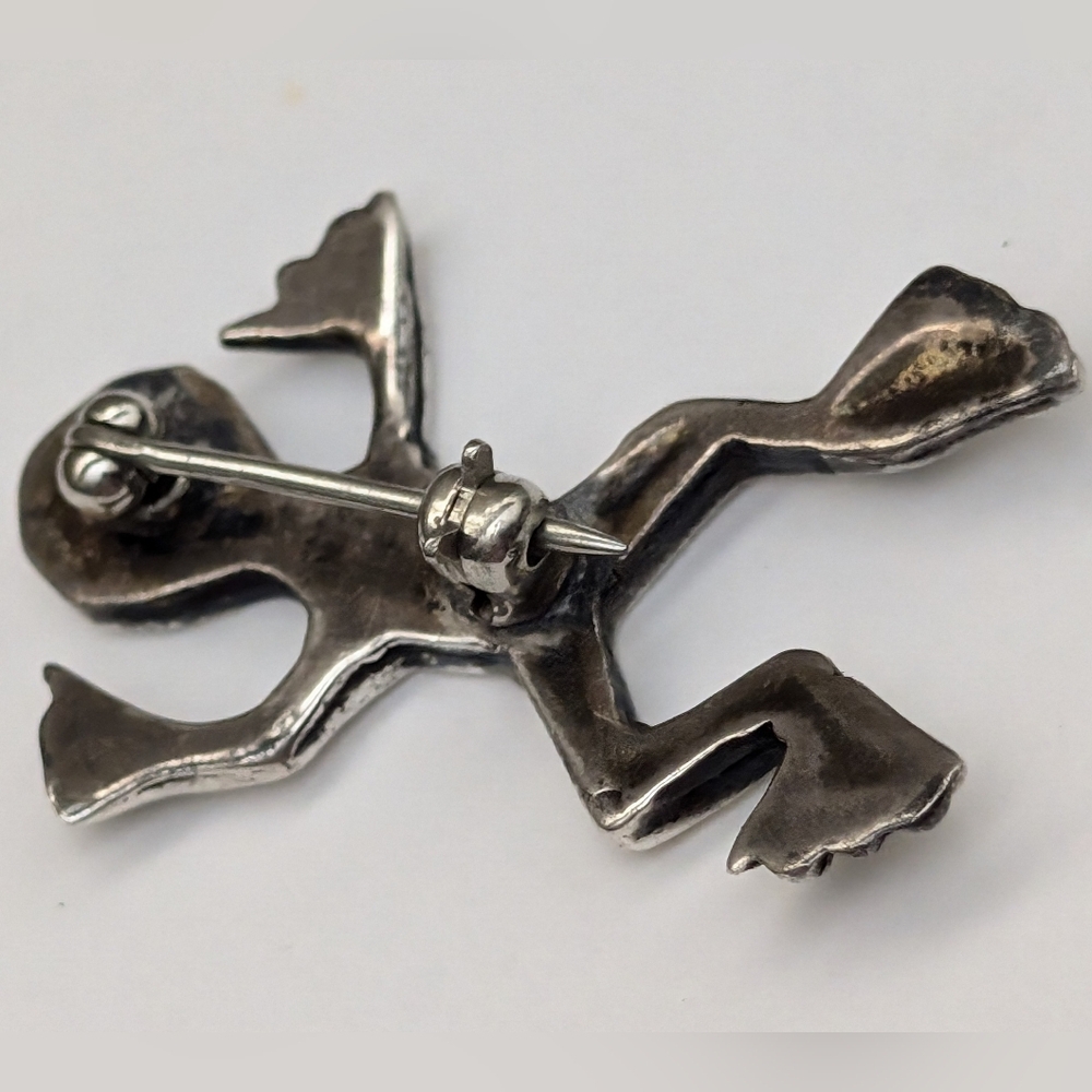 Vintage Sterling Silver Turquoise Inlay Frog Pin - Picture 3 of 3